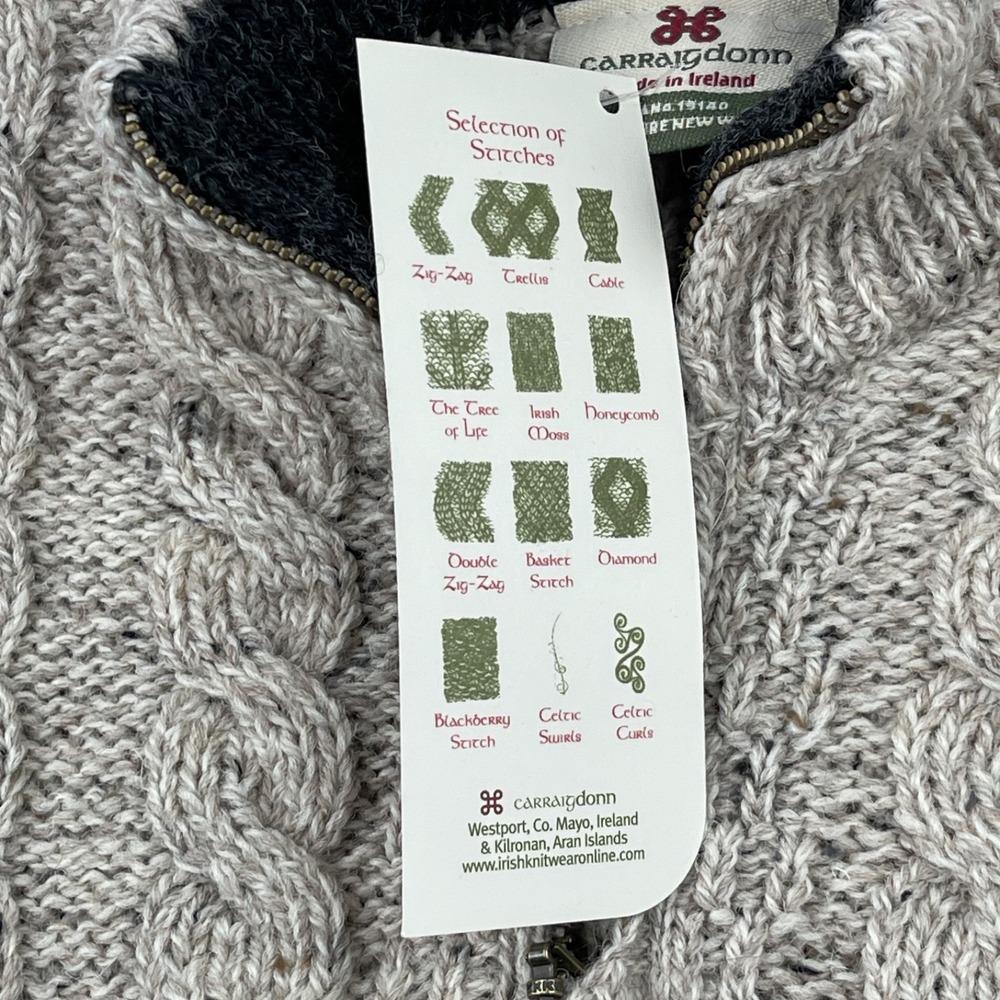 Carraig Donn Ireland Mens XXL Cable Knit 100% Wool 1/4 Zip Fisherman Sweater NWT - Picture 9 of 14